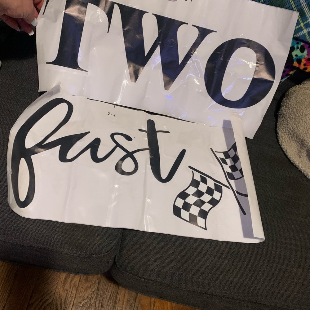 Child Two Fast (2nd bday) themed giant stickers for banner or ect.